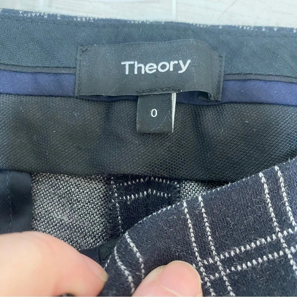 Theory Windowpane Trouser Pants Black 0 Testra Structured Knit Stretch - Picture 4 of 7
